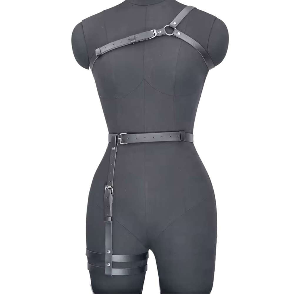 Women Gothic Punk Style PU Leather Body Restraint Set